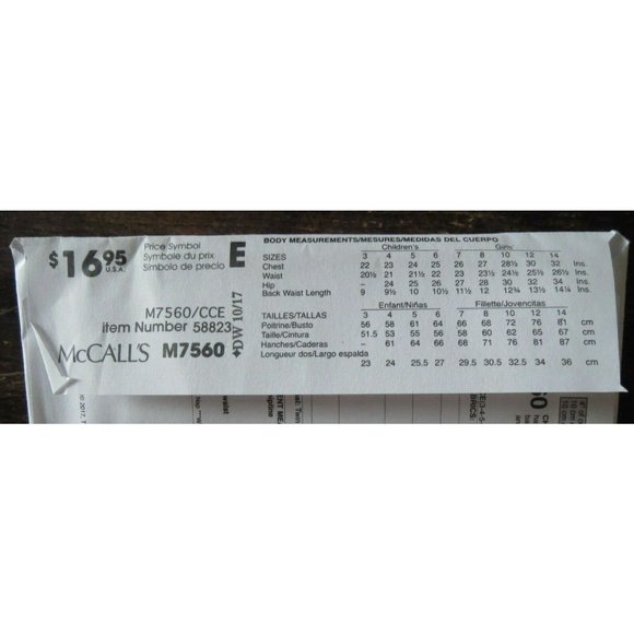 New McCalls M7560 Girls Leggings Pattern Size 3-6 - Picture 5 of 12